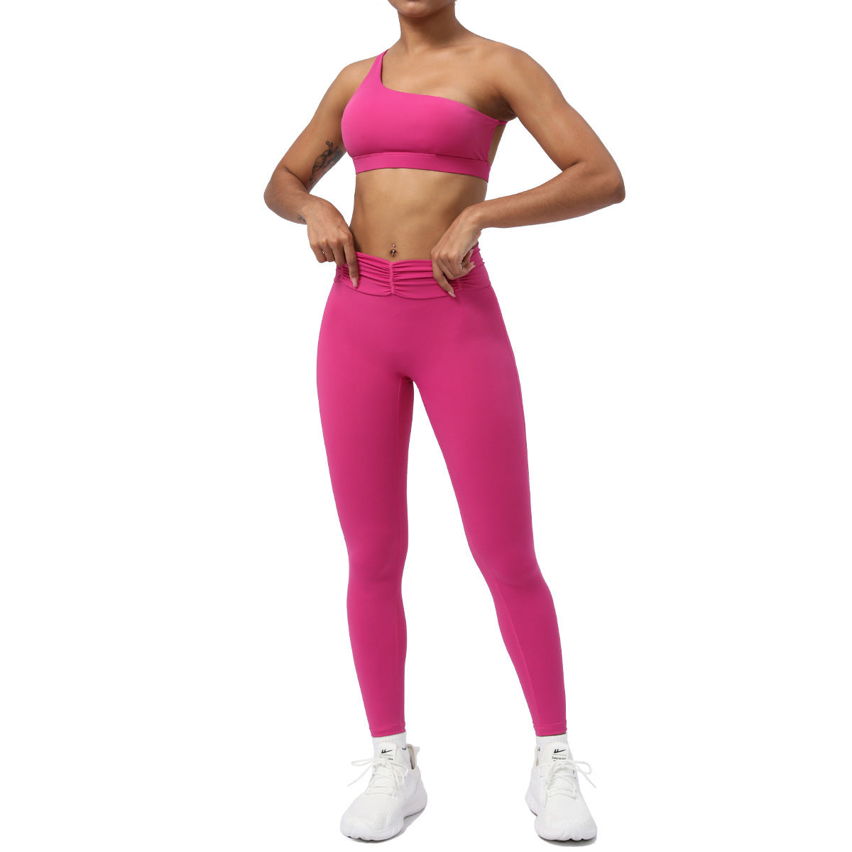 Women's Fitness Pleated Yoga Clothes Suit for Running and Sports