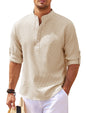 Men's Casual Long Sleeve Stand Collar Shirt – Solid Color Fashion for a Sleek, Modern Look