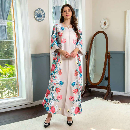 Affordable Luxury Muslim Robe with Rhinestone Printing