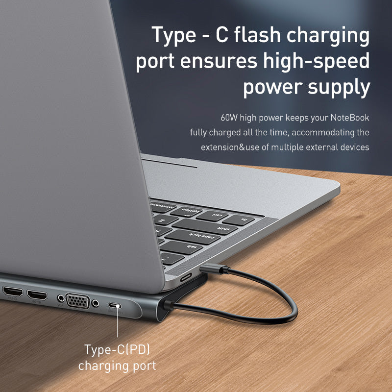 Hub Docking Station with Cooling Bracket and Ten-Port HDMI/VGA Network Port Conversion