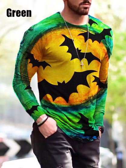 Halloween-Themed Autumn and Winter Print Long Sleeve T-Shirt for Men