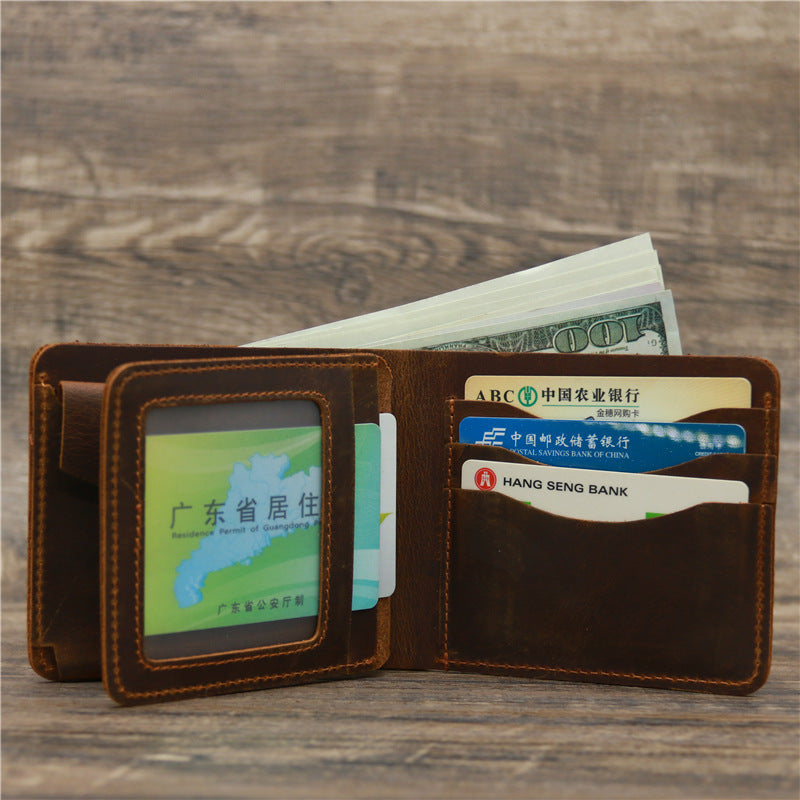 Retro Rough Tri-Fold First Layer Cowhide Wallet