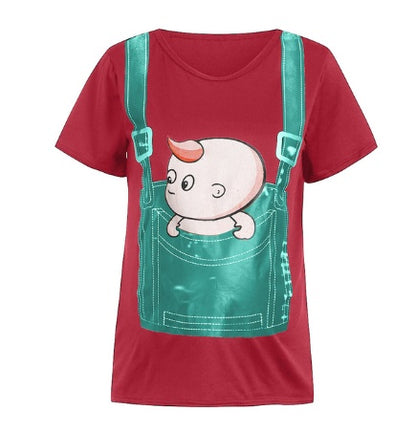 Pregnant woman cartoon printed short sleeve