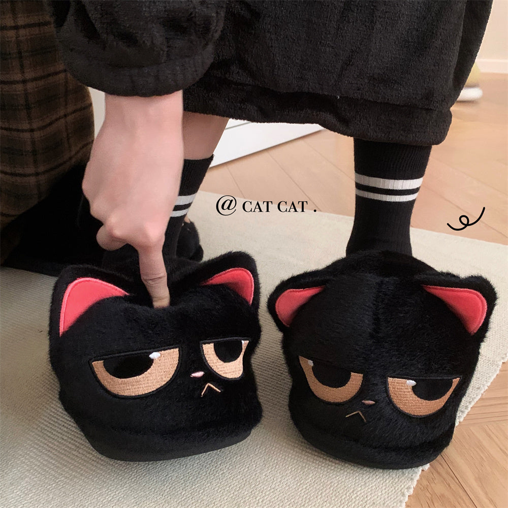 Black Cat Cute Anti Slip Warm Furry Home Shoes