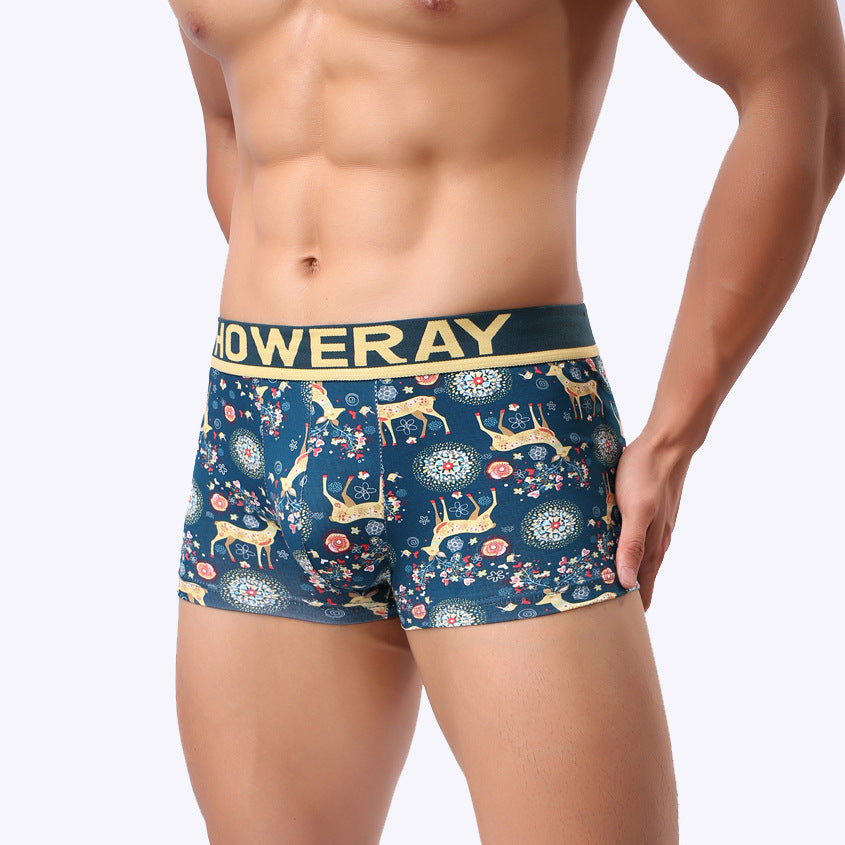 Elk Print Mid-Waist Men's Boxer Briefs