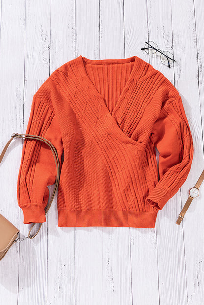 Solid Color V-Neck Long Sleeve Pullover Sweater for Women