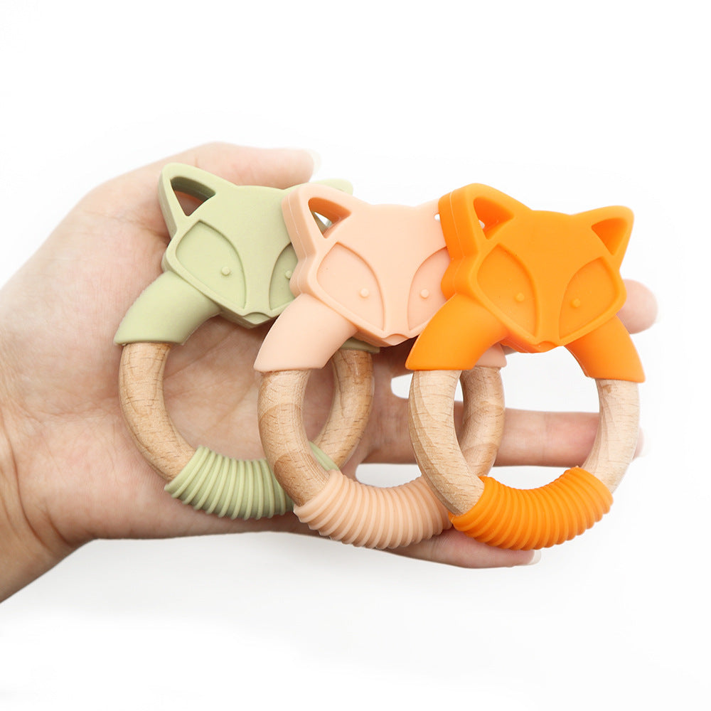 Silicone Wood Ring Fox Baby Teether