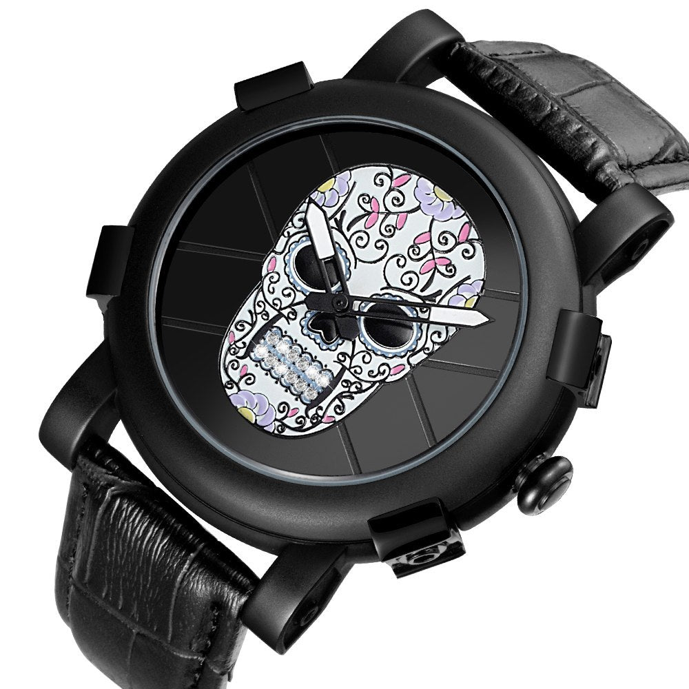 SKONE Pirate Skeleton Skull Quartz Watch – Luxury Waterproof Leather Design for Men