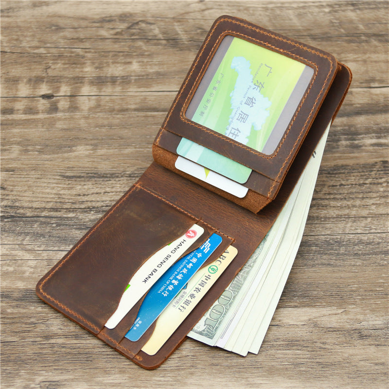 Retro Rough Tri-Fold First Layer Cowhide Wallet