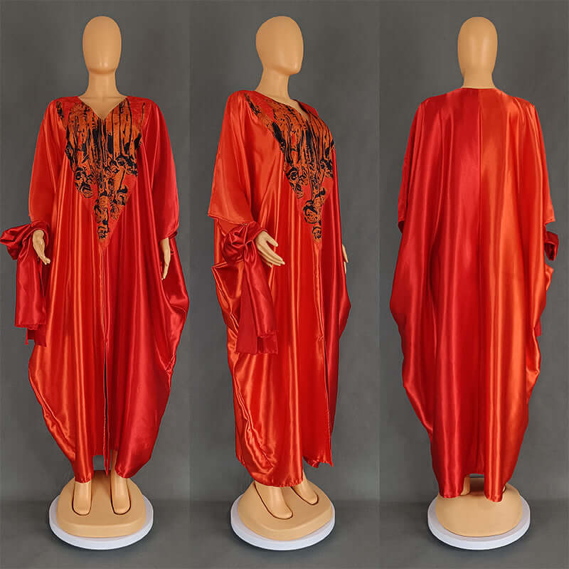 Plus Size Color-Matching Dress with Loose Headscarf in Ethnic Style