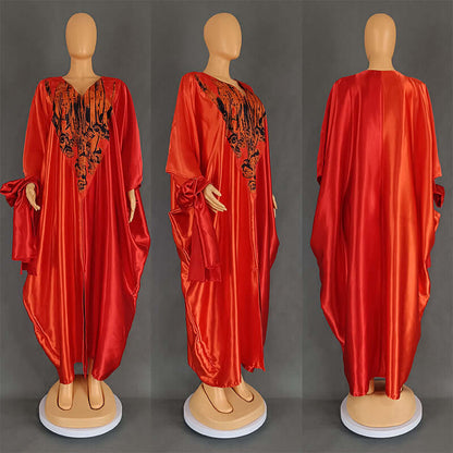 Plus Size Color-Matching Dress with Loose Headscarf in Ethnic Style