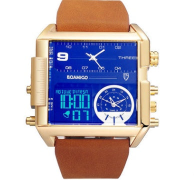 Men’s Military Chronograph Digital Sports Watch with Leather Rectangle Quartz Design