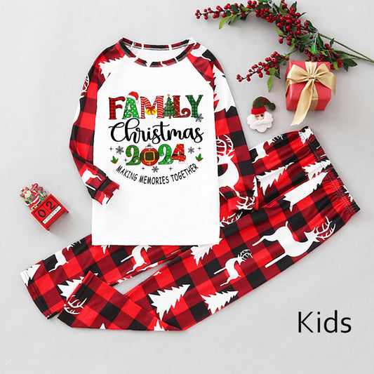 Christmas Loungewear Parent-Child Set Plaid Patchwork Letter Print Loungewear (Kids)