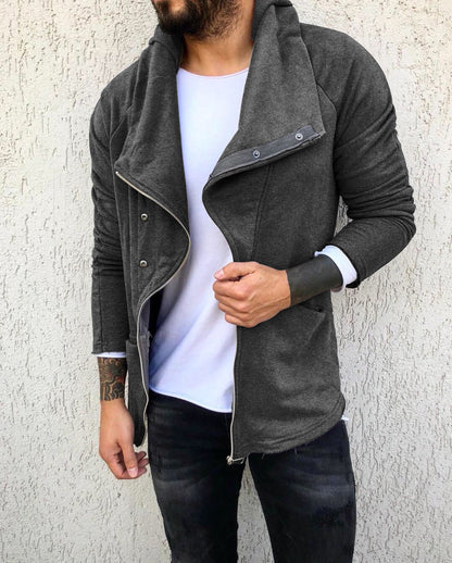 Pure color hooded sweater long-sleeved cardigan casual slim brushed