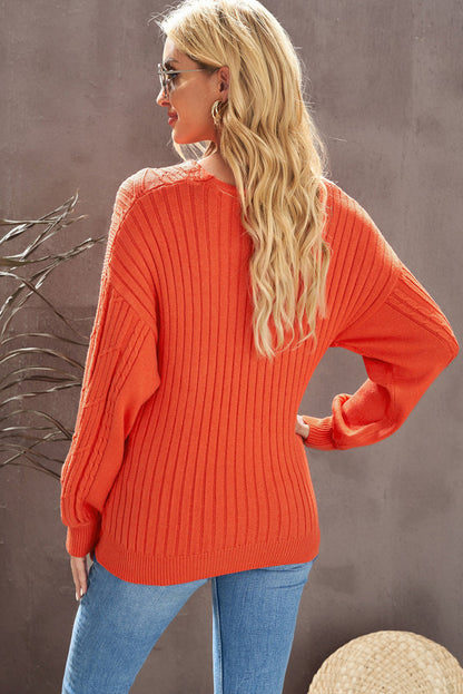 Solid Color V-Neck Long Sleeve Pullover Sweater for Women