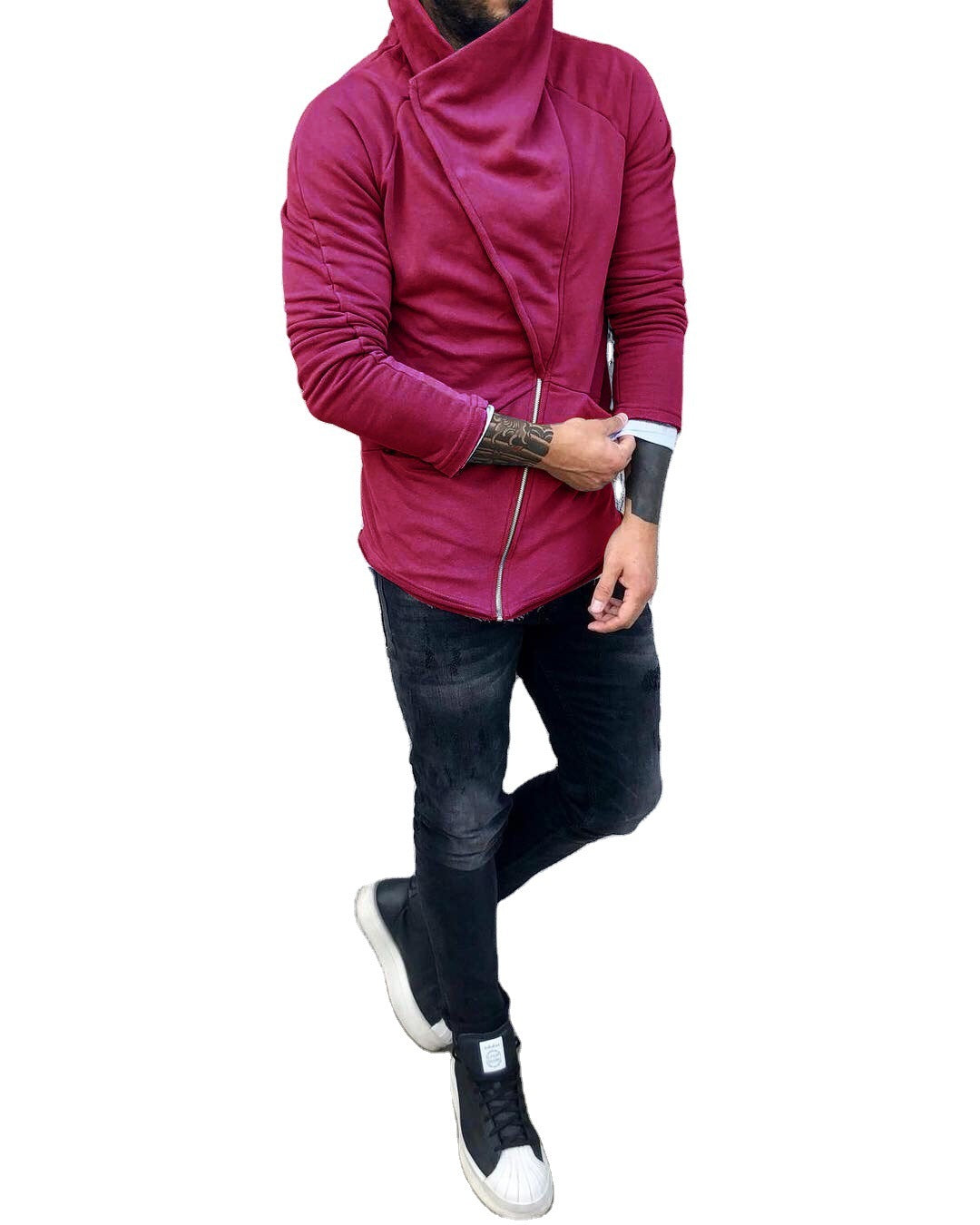 Pure color hooded sweater long-sleeved cardigan casual slim brushed