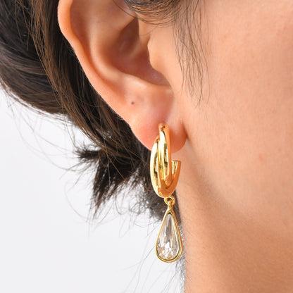 Copper Single Zircon Water Drop Earrings Gold