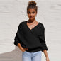 Solid Color V-Neck Long Sleeve Pullover Sweater for Women