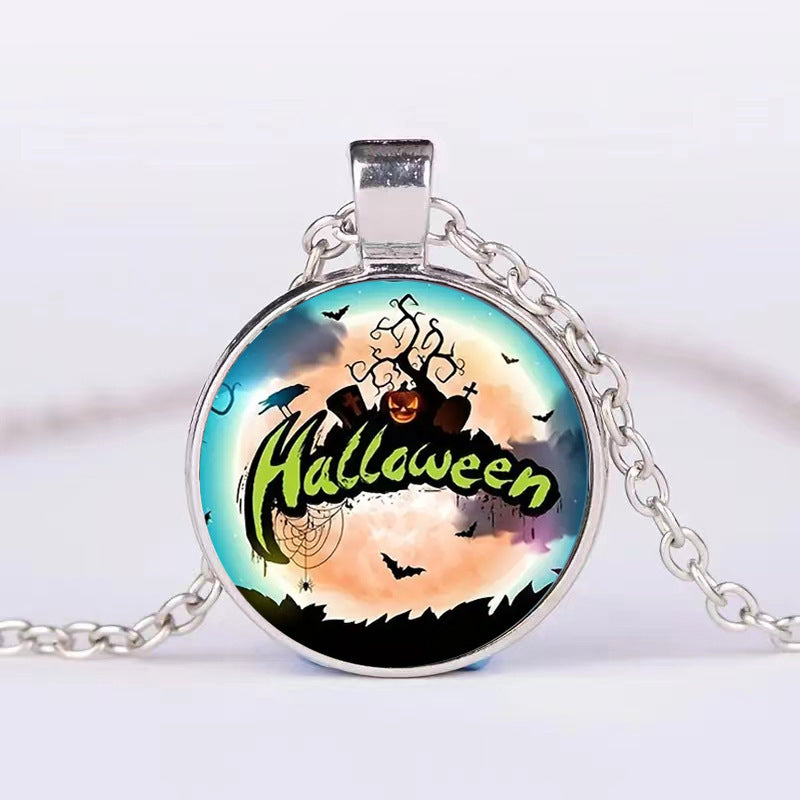 Halloween Round Pumpkin Ghost Bat Necklace Men And Women Personality Clavicle Necklace Fashion Jewelry Accessories