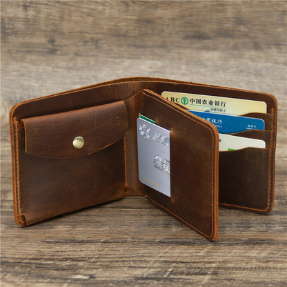 Retro Rough Tri-Fold First Layer Cowhide Wallet