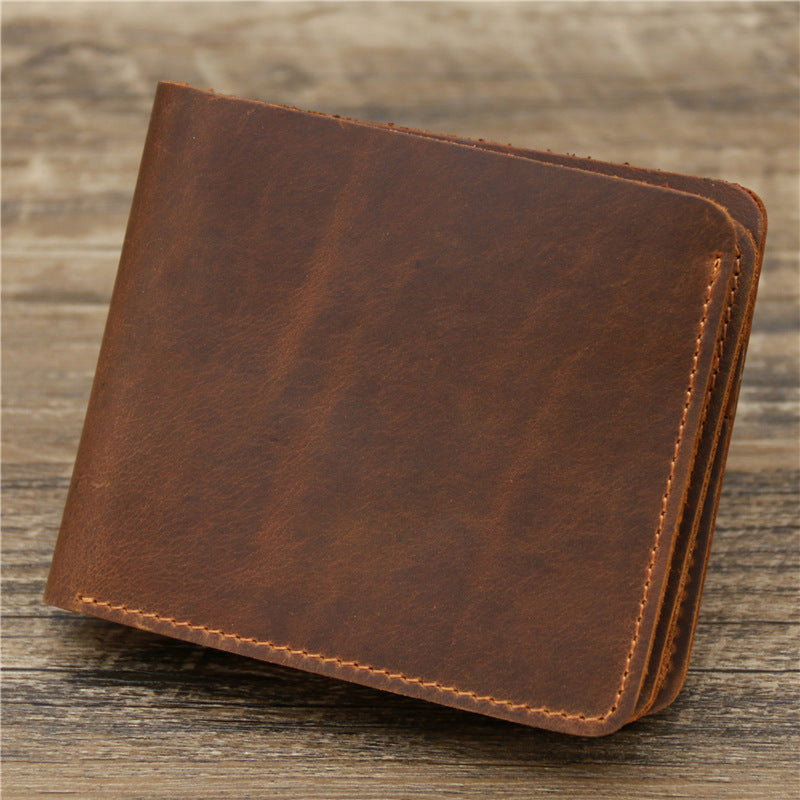 Retro Rough Tri-Fold First Layer Cowhide Wallet