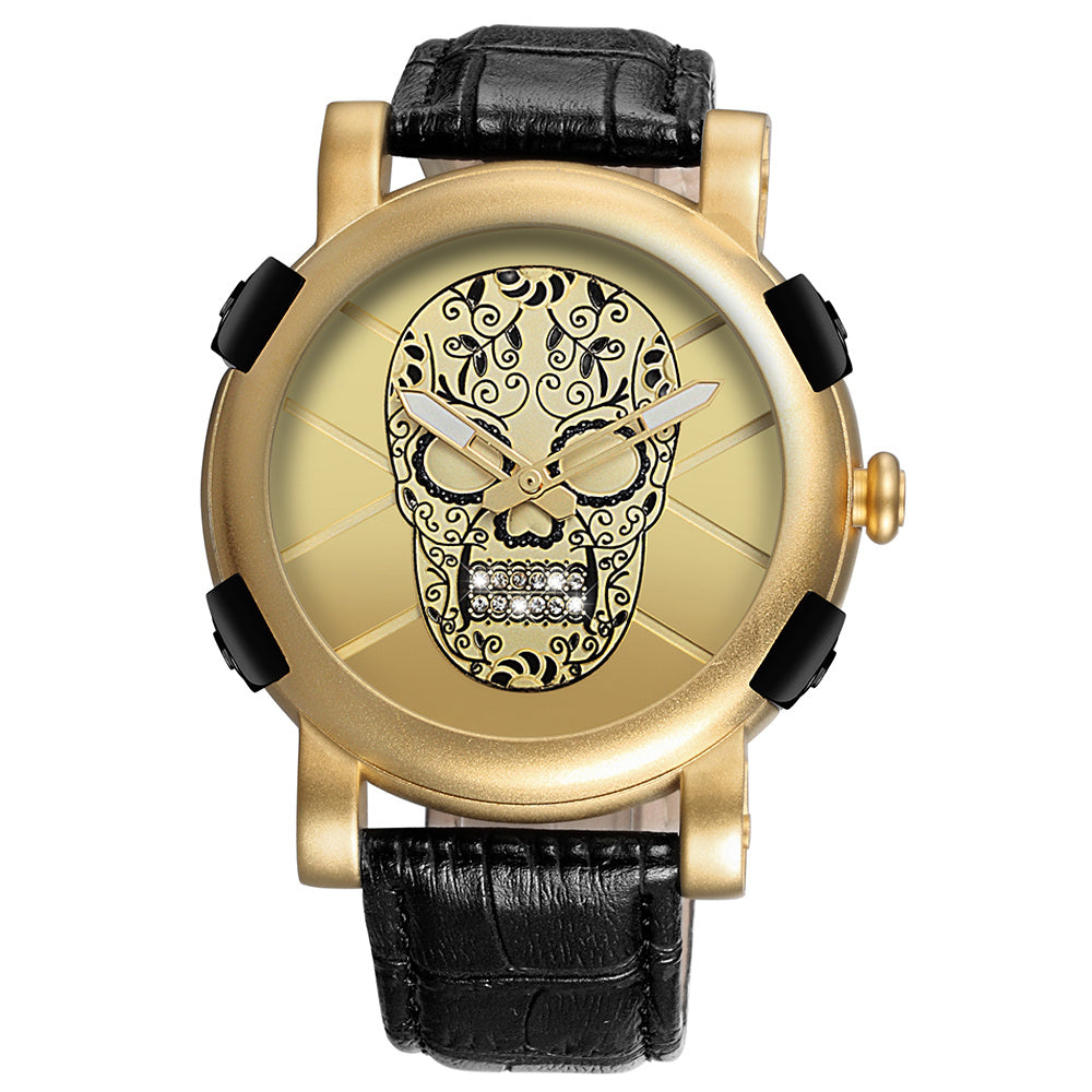 SKONE Pirate Skeleton Skull Quartz Watch – Luxury Waterproof Leather Design for Men