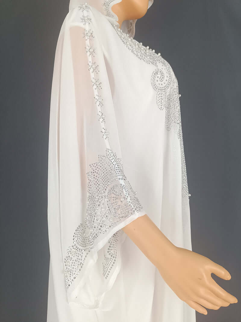 Beaded African Hooded Long Gown with Rhinestones