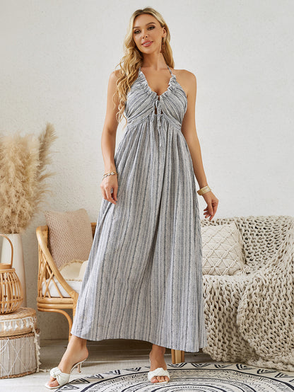 Bohemian Striped Maxi Dress - Sleeveless Summer Beach Wear - PureSelect