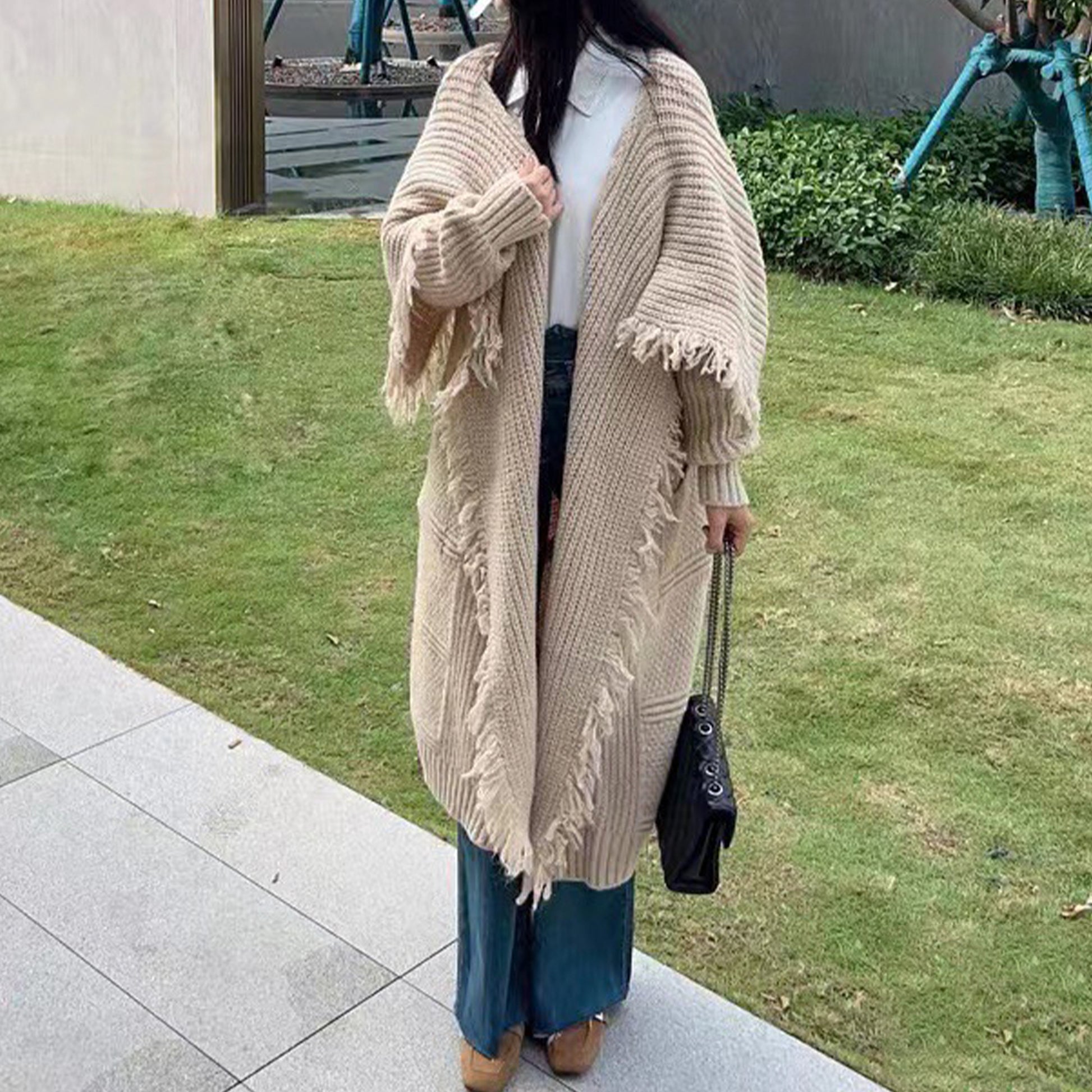 Long Alpaca Wool Hand-Knit Sweater Coat - PureSelect