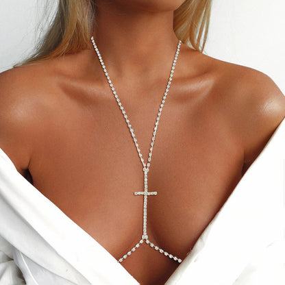 Accessories Cross Trend Rhinestone Pendant Chest Chain