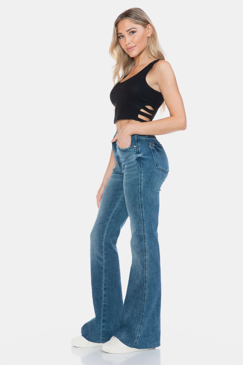 Judy Blue Full Size Tummy Control Cut Hem Flare Jeans - PureSelect