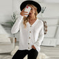 Casual Pure Color V-Neck Single-Breasted Pullover Sweater