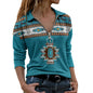 Printed V-Neck Long Sleeve Pullover with Zipper for Women