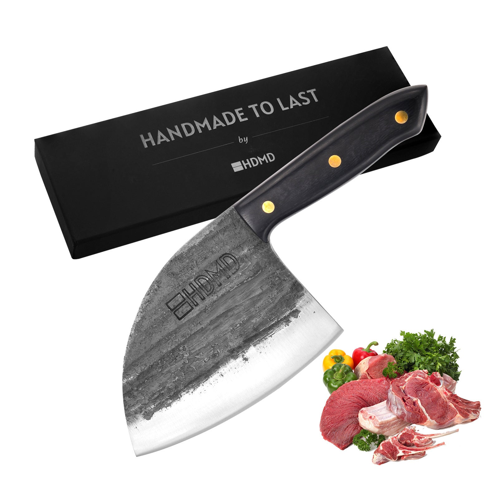 HDMD Cleaver Knife Meat Cleaver Knife For Meat Cutting, Real Hand Forged Knife High Carbon Steel Knife, Butchers Knife Meat Knife For Home And Outdoor Camping, BBQ - PureSelect