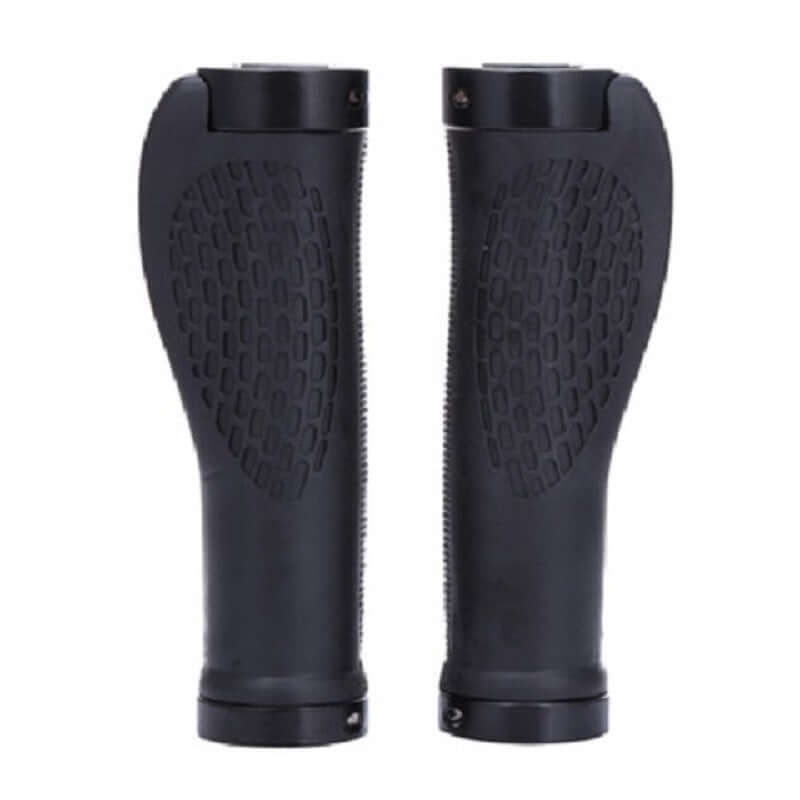 Black ergonomic mountain bike rubber handle covers with textured grip design.