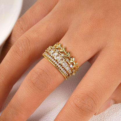 Geometric Zircon Ring Female Wheat Design