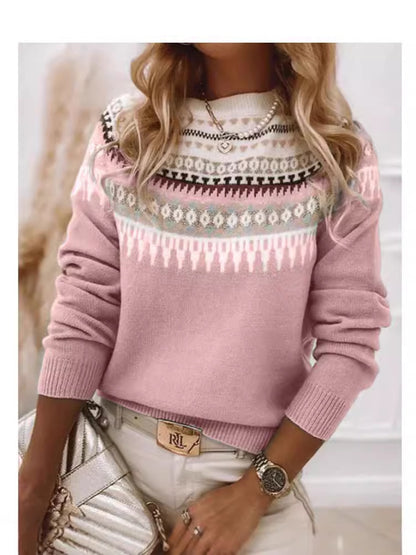 Sweater Women Round Neck Multicolor Loose