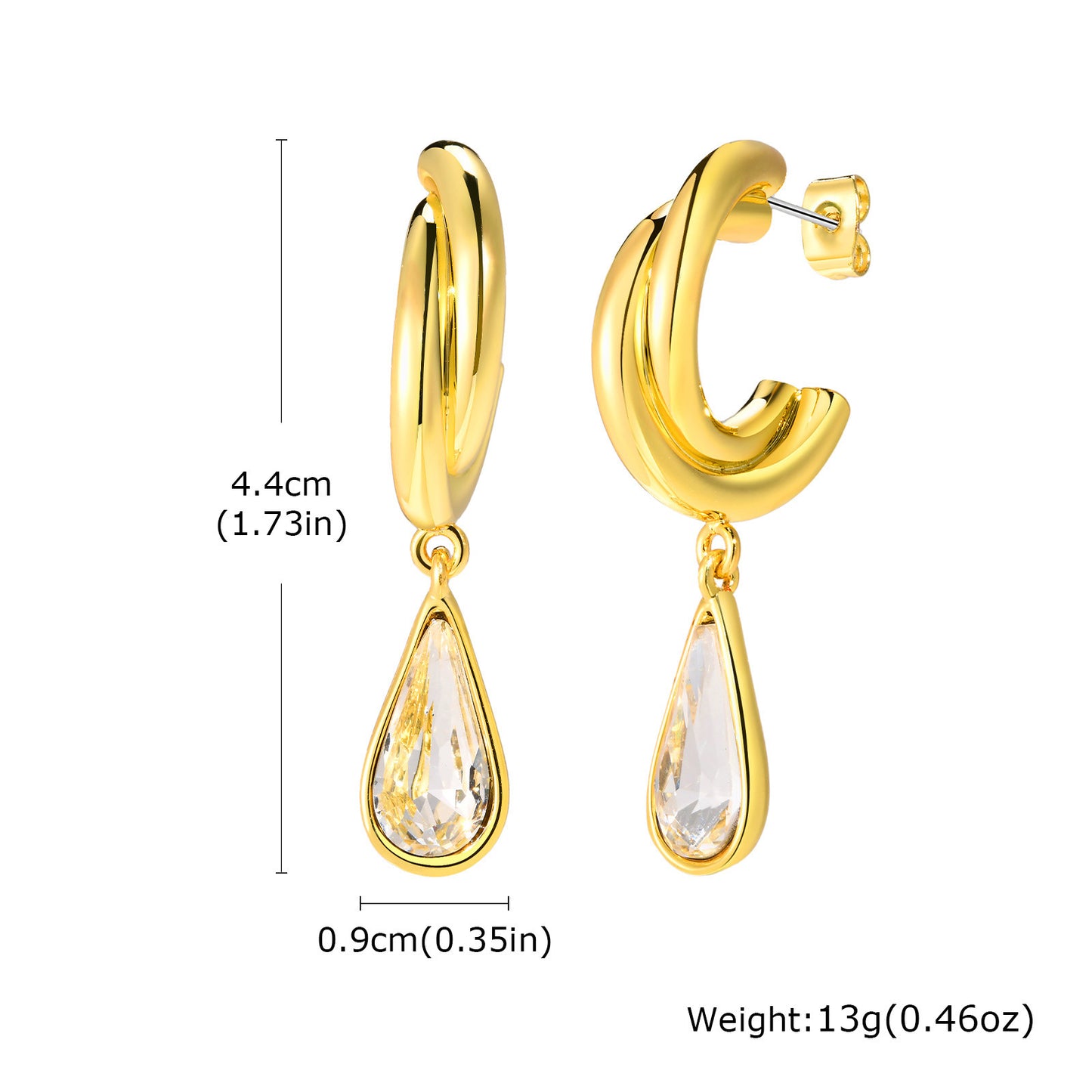 Copper Single Zircon Water Drop Earrings Gold