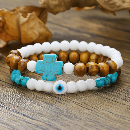 Couples' Turquoise Cross Bracelet – Stylish Men's Fashion Accessory