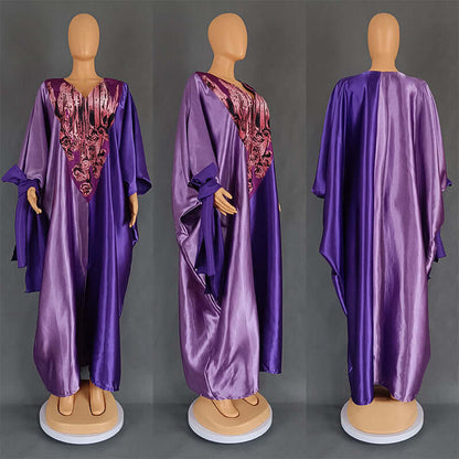 Plus Size Color-Matching Dress with Loose Headscarf in Ethnic Style