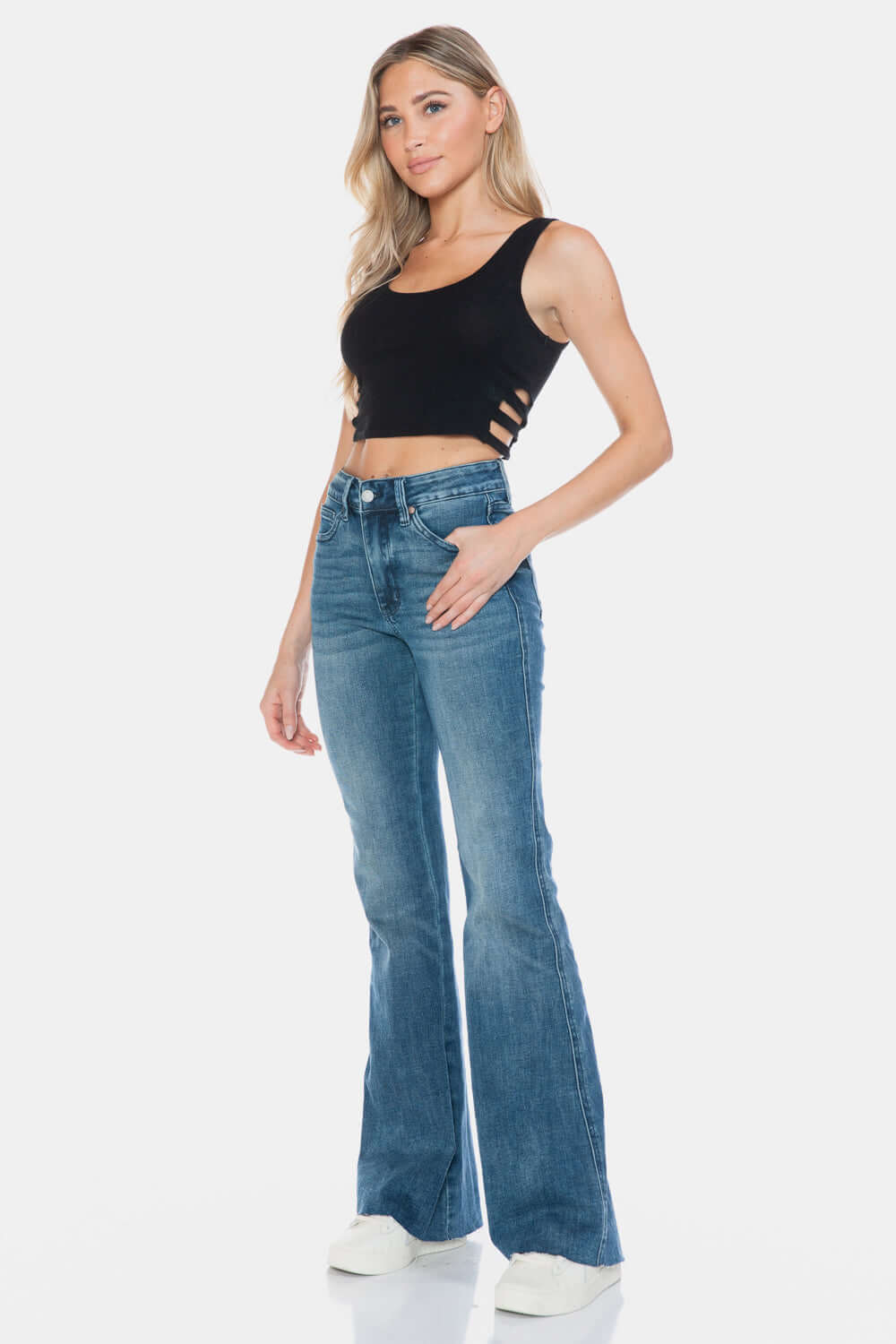 Judy Blue Full Size Tummy Control Cut Hem Flare Jeans - PureSelect