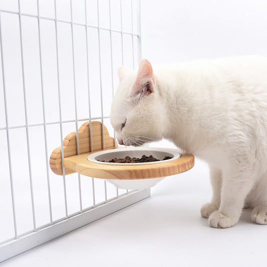 Ceramic Bowl with Solid Wood Stand for Pets