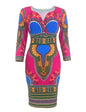 African-Style V-Neck Dress with Three-Quarter Sleeves