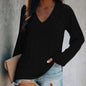 Ladies Deep V-Neck Long Sleeve Pullover T-Shirt