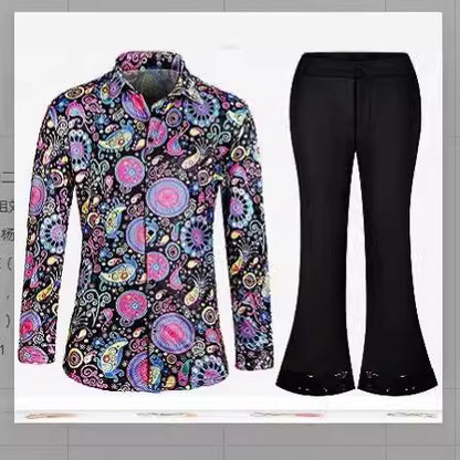 Retro 70's Floral Shirt with Bell-Bottom Pants