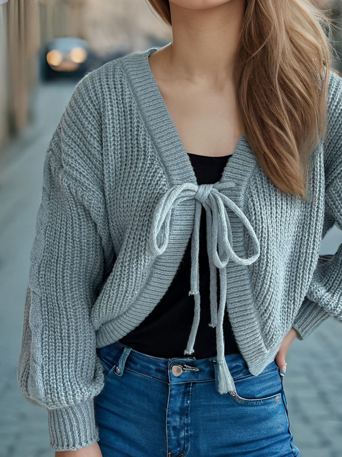 Tied Dropped Shoulder Long Sleeve Cardigan