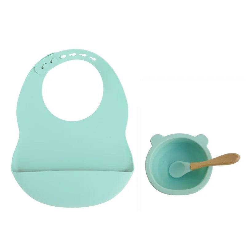 Colorful Silicone Feeding Set for Babies: Bib, Plate, Bowl, and Spoon - PureSelect