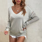 New Solid Color V-Neck Pullover Knitted Top for Women