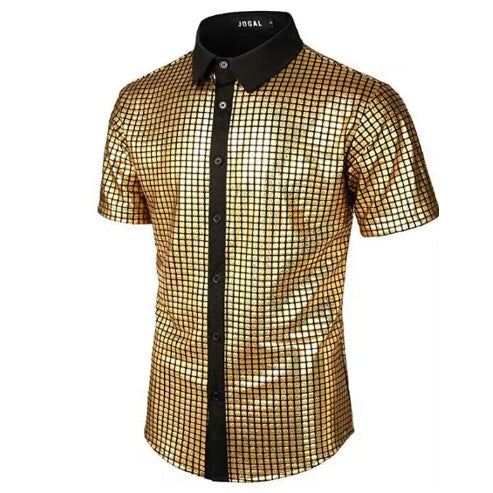 70s Disco Party Sequined Button-Down Cosplay Shirt for Men