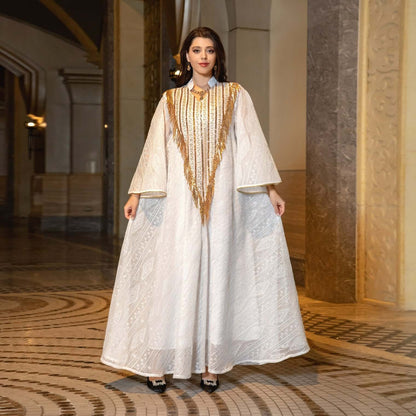 Dubai Mesh Embroidered Sequin Robe for Middle Eastern Evenings